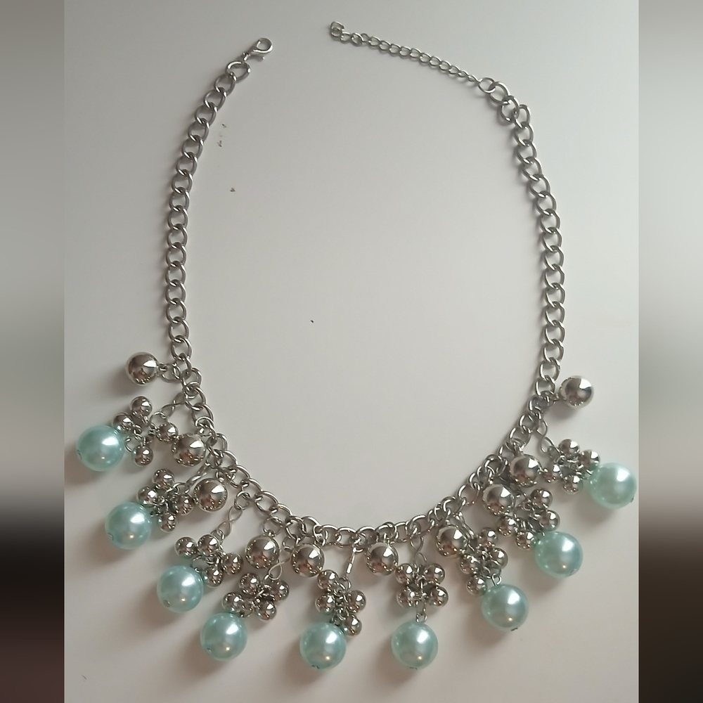 Elegant Silver and Aqua Pearl Necklace